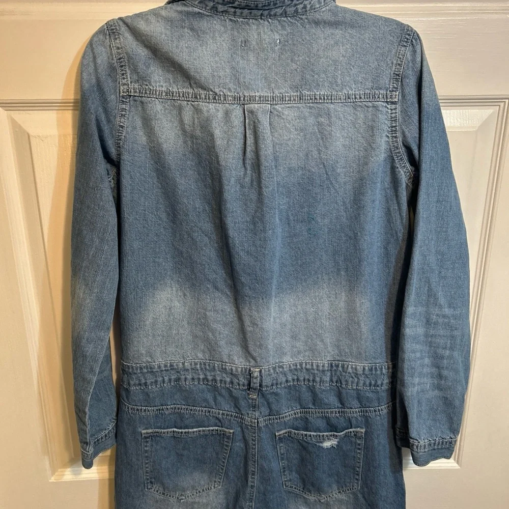 Fashion Nova Light Blue Distressed Denim Jumpsuit Romper - Picture 8 of 13